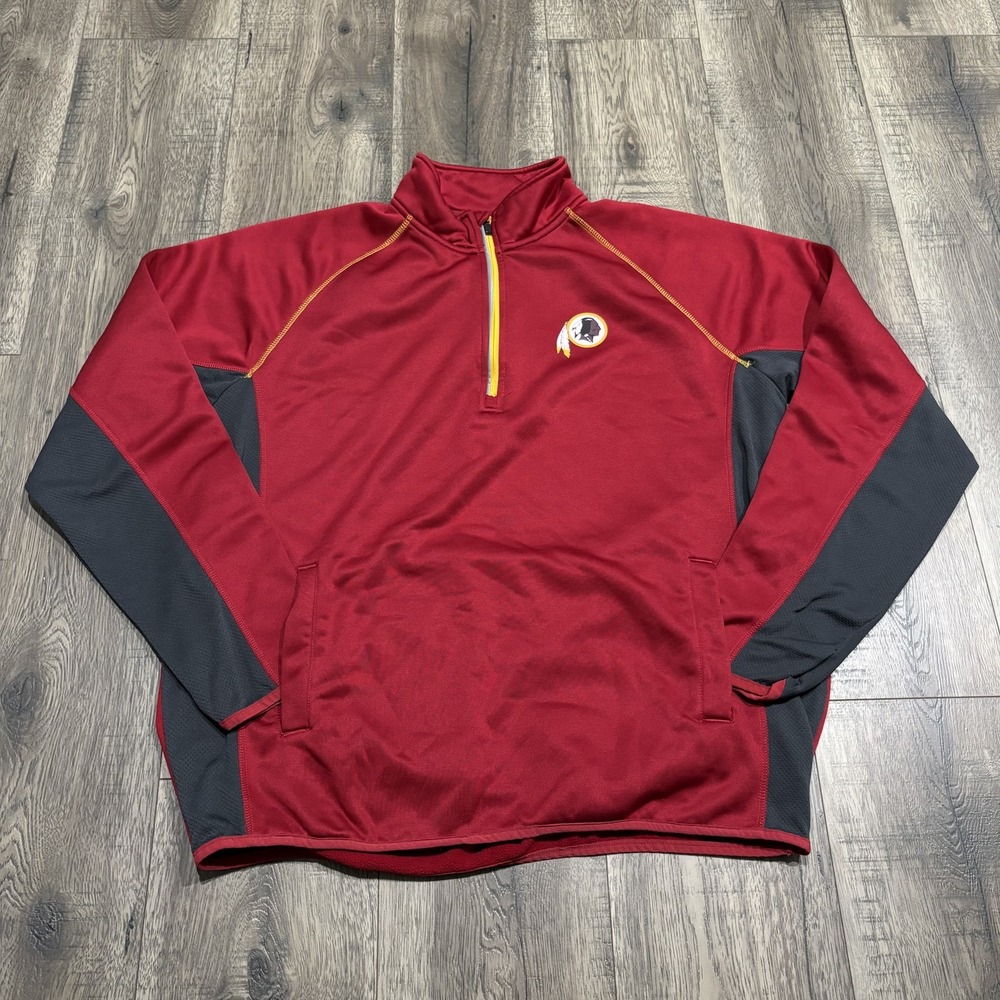 Washington Redskins Sweatshirt Mens XL Red NFL Football Fleece Quarter Zip